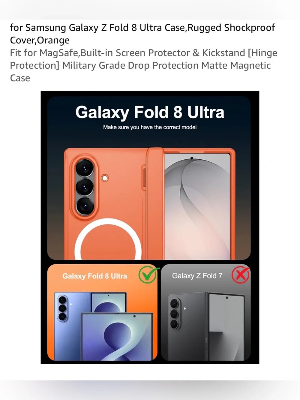 Samsung Orange Rugged Magnetic Kickstand Case for Galaxy Z Fold 8 ultra